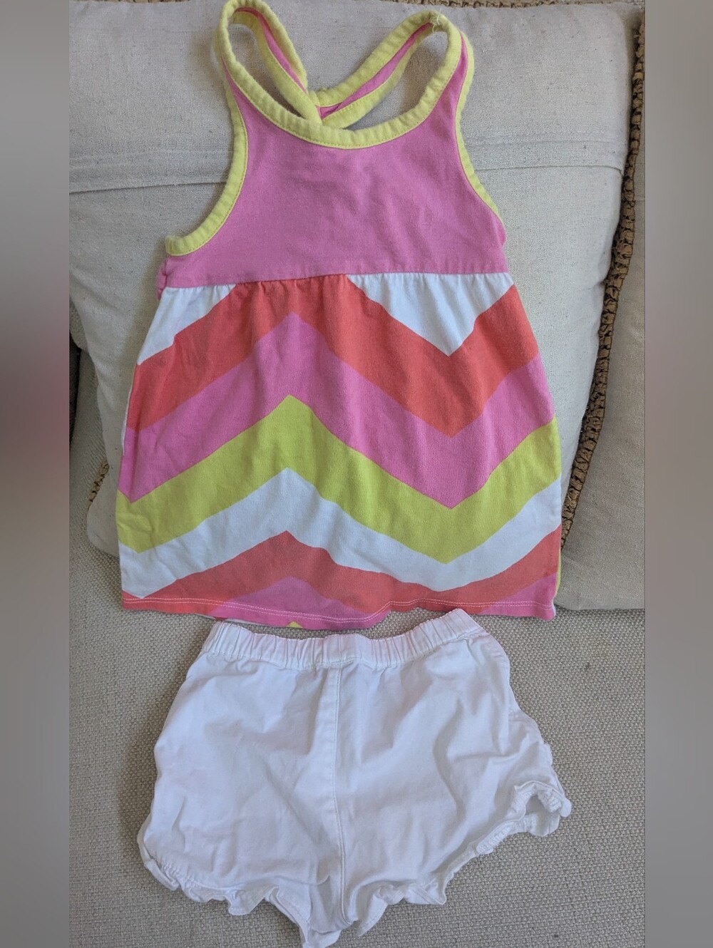 Circo Pink, Coral & Yellow Chevron Tank Dress with White Shorts